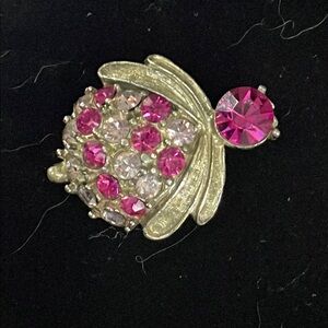 Vintage Fly Pink -Clear Crystal Brooch